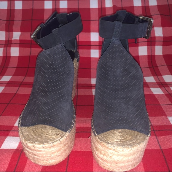 Women’s 6 MARC FISHER Allison Navy Blue Suede Wedge Platform Espadrille Sandals - Picture 4 of 13